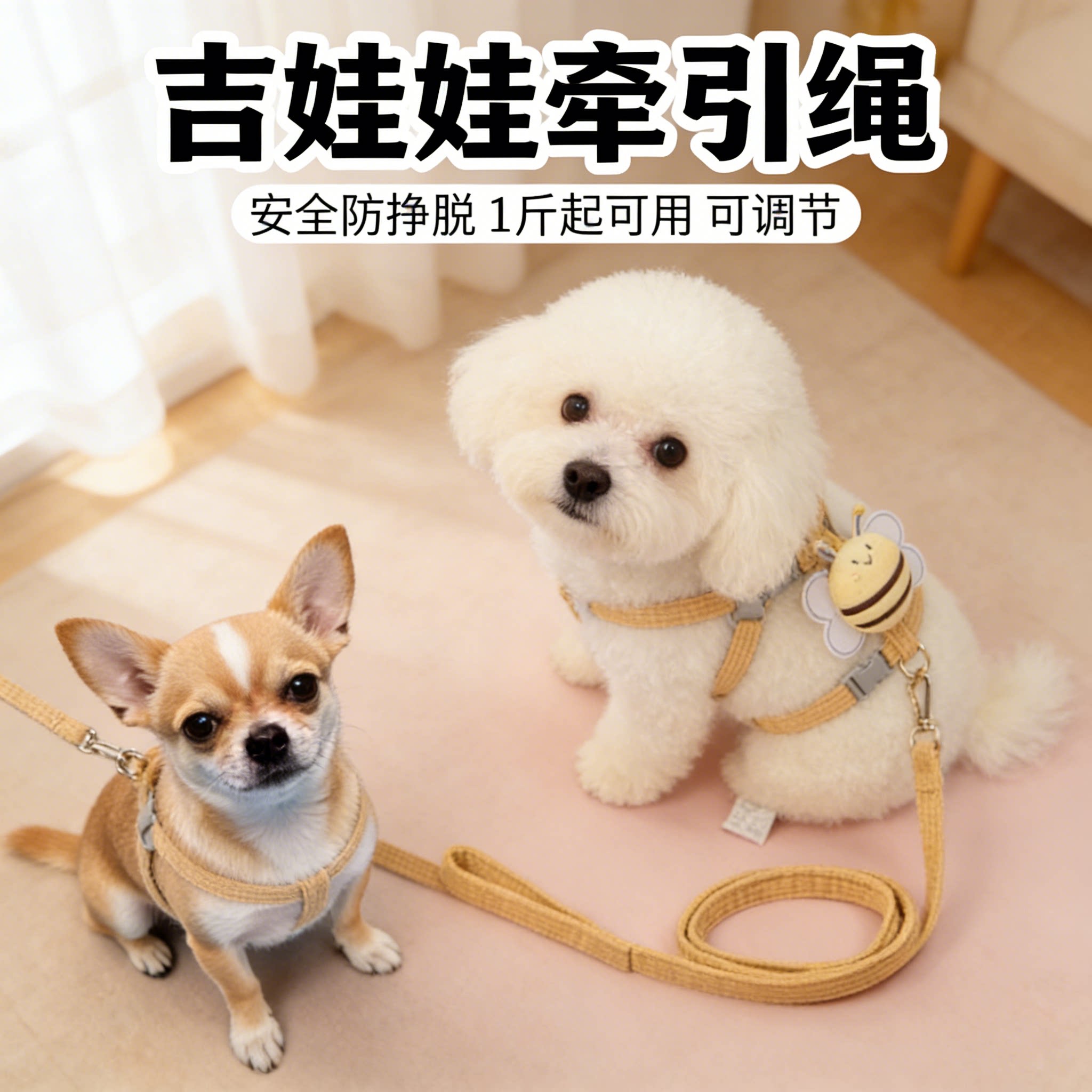 吉娃娃专用牵引绳小型犬超小体遛狗透气可调节防挣脱宠物生活用品