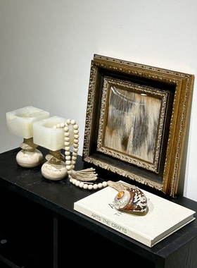 中古装饰画大理石烛台摆件