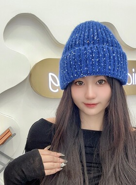 针织毛线帽子女秋冬大头围保暖护耳冷帽日系百搭显脸小包头堆堆帽