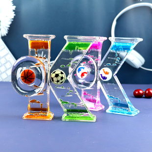创意OK形状双彩色油滴沙漏摆件动感旋转涡轮计时器儿童节生日礼物