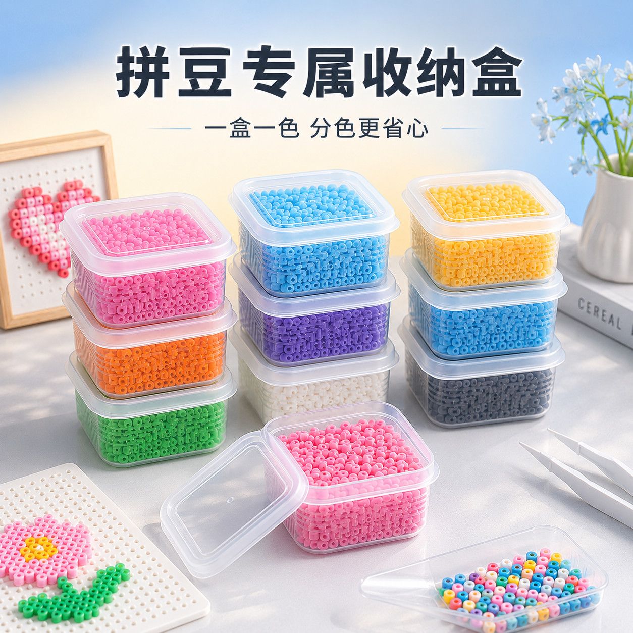 拼豆专用收纳盒迷你透明小方盒密封防撒可叠放手工DIY零件分装盒