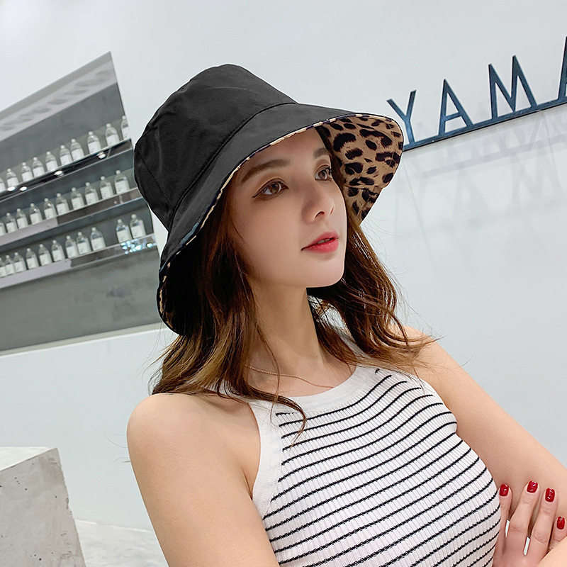 夏季潮流款豹纹渔夫帽日系双面遮阳盆帽韩版百搭时尚文艺遮阳女士