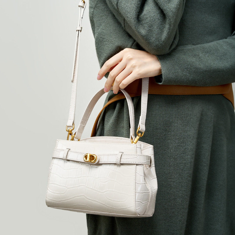 凯利包大号女高级感鳄鱼纹锁扣小方包新款真皮手提包通勤斜挎女包
