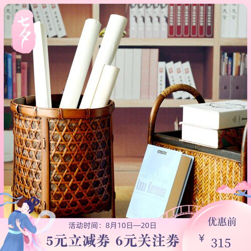 竹编字画收纳筐卷轴桶手工纺织