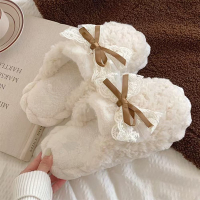 2025新款仙女风蝴蝶结冬季棉拖鞋男女情侣防滑居家保暖冬季月子鞋