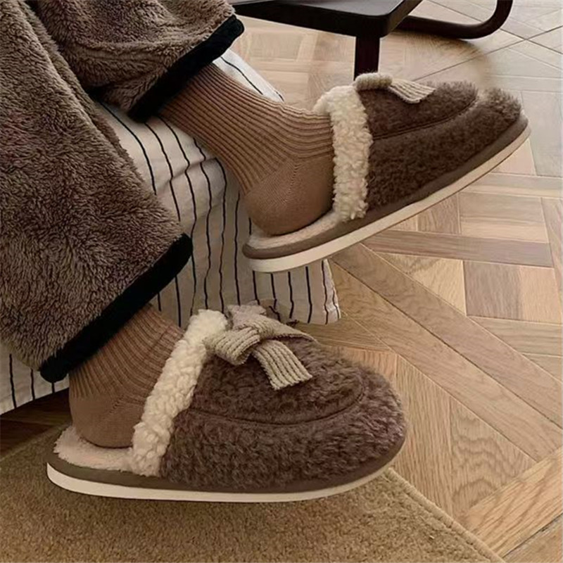 新款2025新款用秋蝴蝶结居家棉拖鞋情侣棉仙女风冬季棉拖鞋男女时