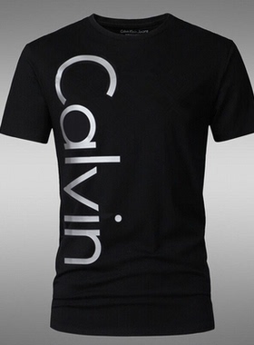 夏季新款男士ck短袖T恤韩版圆领修身时尚百搭大码半袖体恤打底衫