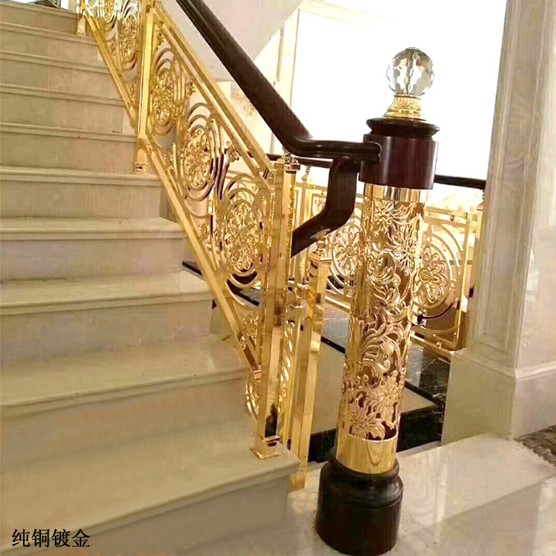别墅楼梯护栏铜欧式酒店会所豪宅室内定制复式房拉丝栏杆阳台扶手