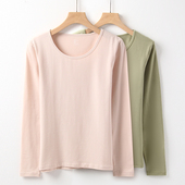 单件内衣 打底衫 新疆棉女士保暖上衣纯色修身 打底秋衣圆领内搭薄款