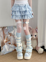 Original y2k subculture watercolor pink and white striped flared leg cover Japanese-style bone Harajuku pile sock cover thumbnail 5