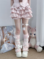 Original y2k subculture watercolor pink and white striped flared leg cover Japanese-style bone Harajuku pile sock cover thumbnail 2