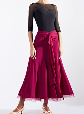 国标舞半身长裙新款秋冬交谊修身显瘦遮小肚子摩登舞华大摆练功裙