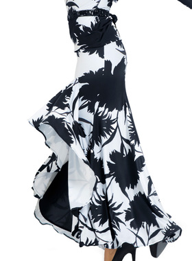 新款异国舞蹈摩登舞广场舞大裙摆斜开叉包臀半身裙练习表演裙2003