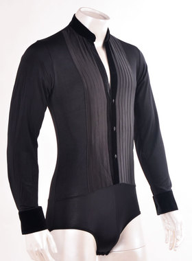 异国舞蹈小立领缎面拼接开襟纽扣连三角裤男士拉丁舞上衣MS15001