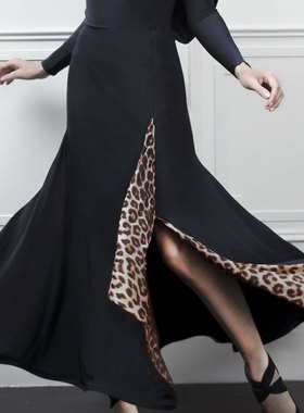 异国舞蹈国标舞交谊舞表演练功服开叉拼色大摆摩登舞半身裙S19009