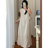 高级感气质中长款 白色醋酸缎面连衣裙女装 2024春夏新款 宽松背心裙