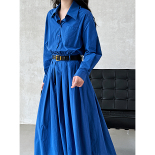 新款 腰带连衣裙女春季 气质高级感收腰显瘦长裙 气质Polo领衬衫 法式