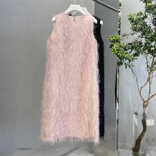 浮光掠影流苏毛毛无袖连衣裙女装2024春新款韩版气质直筒背心裙子