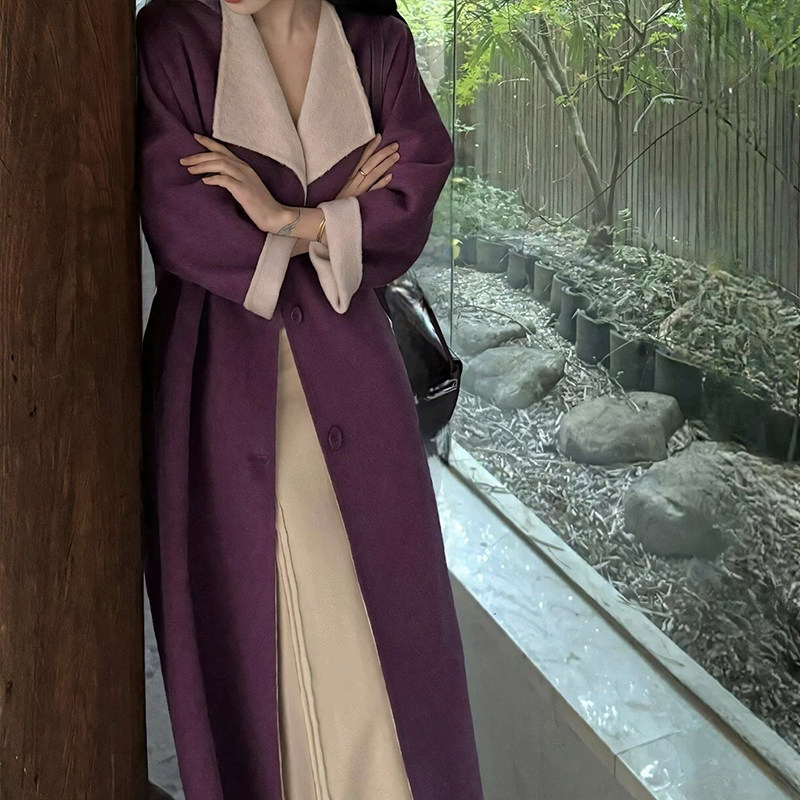 紫气东来羊毛双面呢手工大衣双面可穿双色毛呢外套女2025秋冬新款