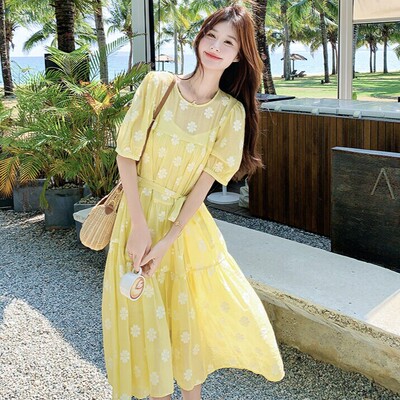 2026新款刺绣连衣裙夏季清爽短袖裙2525-P155控218
