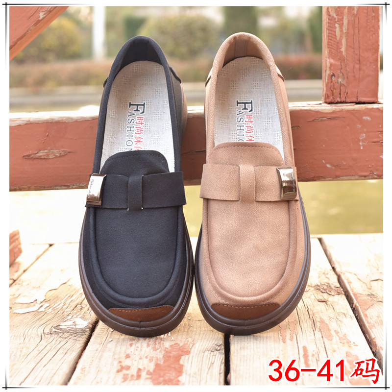 春秋新款新品女鞋厚底软底软面乐福豆豆鞋老北京布鞋妈妈特大号41