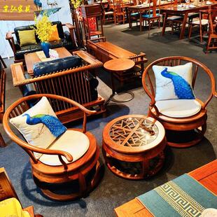 新中式圈椅组合刺猬紫檀木休闲椅京瓷三潭印月会客椅苏梨家具茶椅
