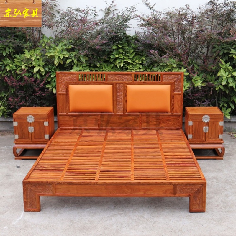 苏梨新中式实木双人床刺猬紫檀卧室红木箱体储物大床京瓷家具新品