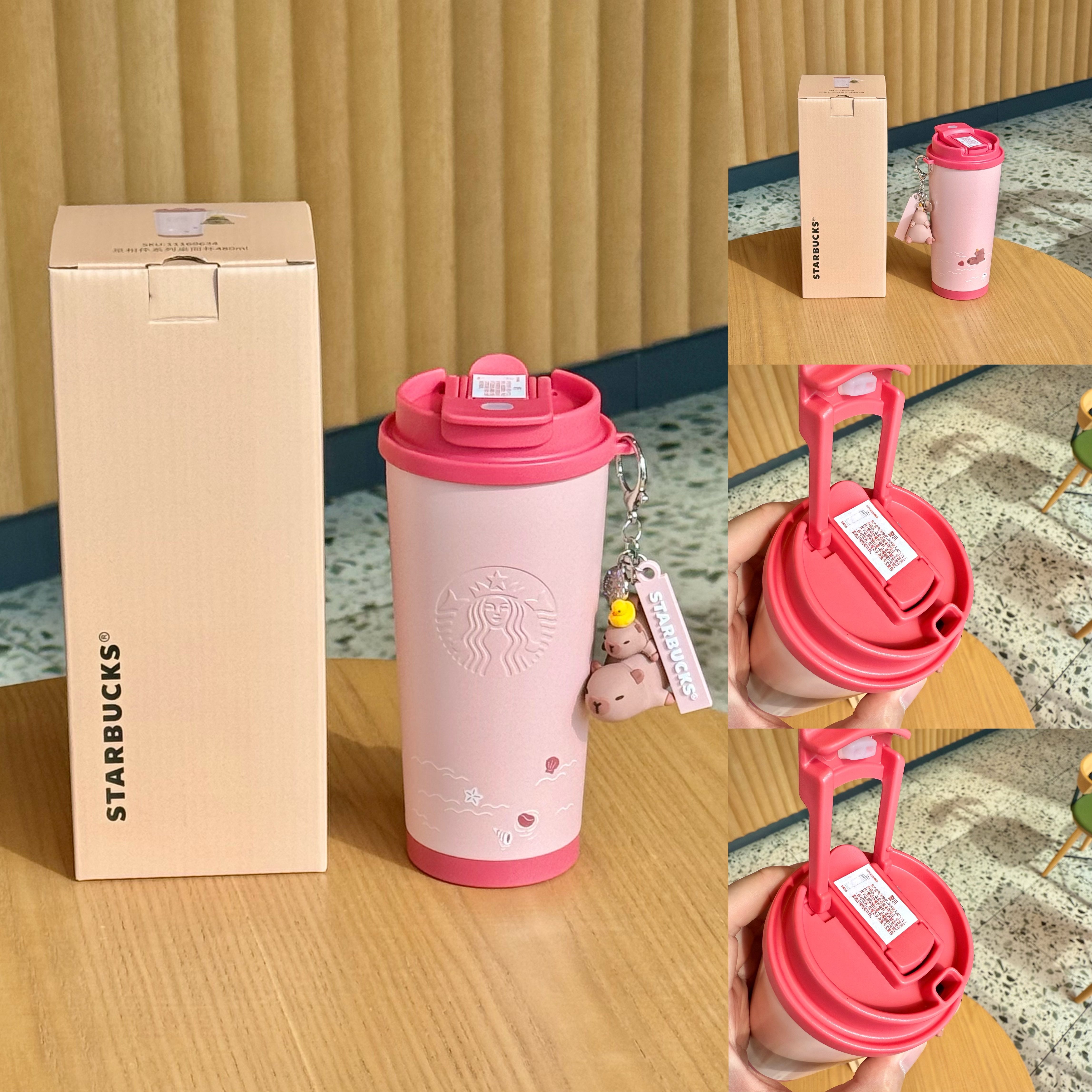 thumbnail for Starbucks Cup Valentine's Day Star Companion Series Otter Capibara Glass Straw Insulated Mark Drinking Cup