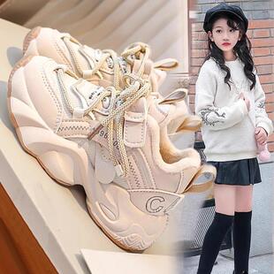 小黄鸭女童鞋子2025春秋季儿童运动鞋女孩跑步老爹鞋防水透气耐脏