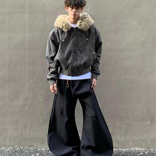 美式 派克服棉衣cleanfit短宽boxy绒毛领连帽棉服 座山雕外套男冬季