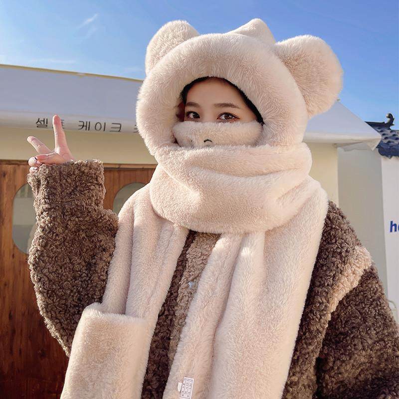 小熊帽子围巾一体女冬天骑车保暖口罩围脖手套多件套连帽护耳可爱,服饰配件/皮带/帽子/围巾,帽子,淘宝优惠券,粉丝福利购,淘宝优惠卷