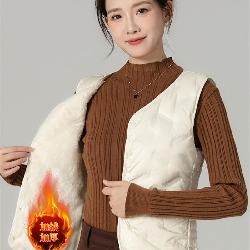 羽绒马甲女2025冬新款修身内穿加绒加厚背心贴身打底妈妈保暖坎肩