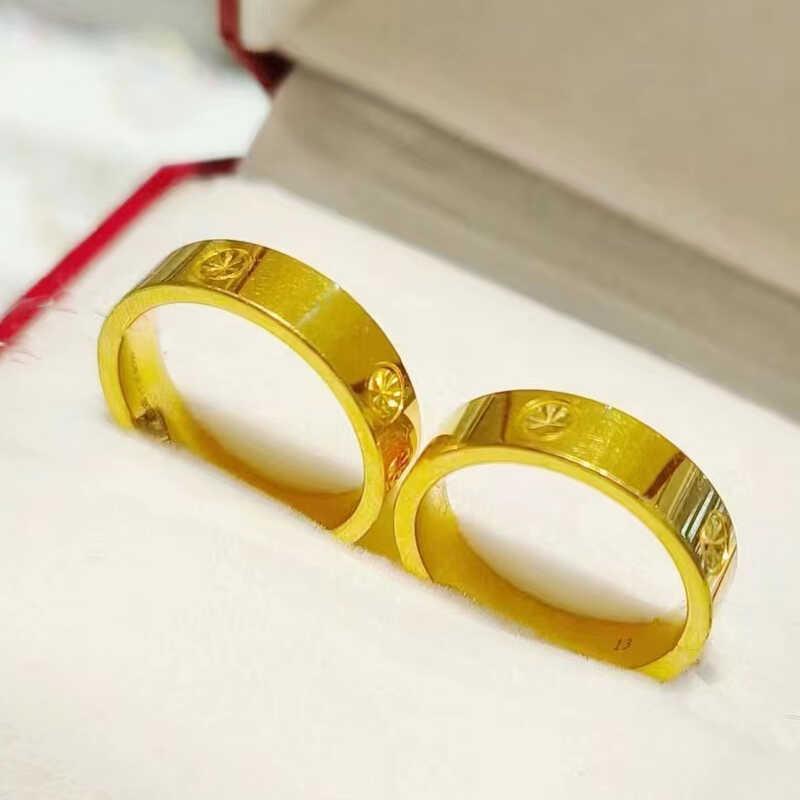 金店同款卡家素圈戒指车花光面仿黄金硬金戒子男女情侣对戒指环