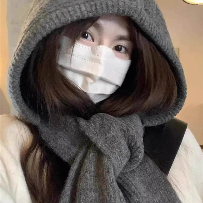 韩版帽子围巾一体加厚保暖针织帽女冬季护耳巴拉克拉法帽毛线帽男