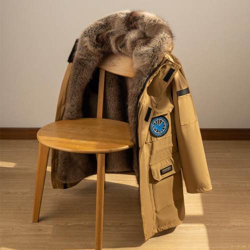 派克服棉衣男款冬季加绒加厚貂可拆卸内胆皮毛一体外套中长款皮草