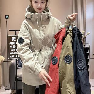 新款 宽松双拉炼欧货秋装 夹棉风衣 冲锋衣外套女时尚 二棉休闲中长款