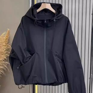 黑色短款小个子防风冲锋衣外套女春秋2025新款高级感工装风衣夹克