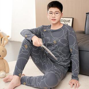 加肥加大男童纯棉线衣保暖内衣中童大童衬衣衬裤 胖童秋衣秋裤 套装
