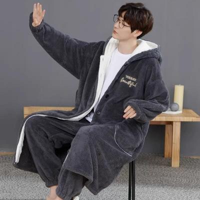 睡衣男款冬季加绒加厚珊瑚绒睡袍男加肥加大特大码300斤长袍男士
