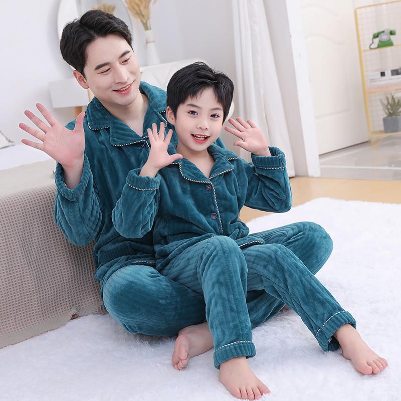 儿童法兰绒睡衣男女童秋冬保暖珊瑚绒亲子睡衣套装加厚宝宝家居服