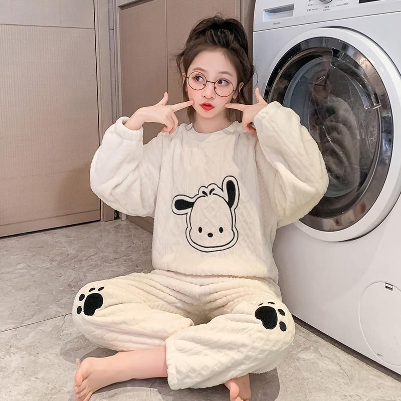儿童秋冬睡衣套装2024新款女孩中大童加厚法兰绒女童珊瑚绒家居服