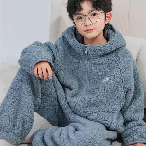 男童秋冬款珊瑚绒睡衣套装2025新款冬季加绒加厚儿童法兰绒家居服