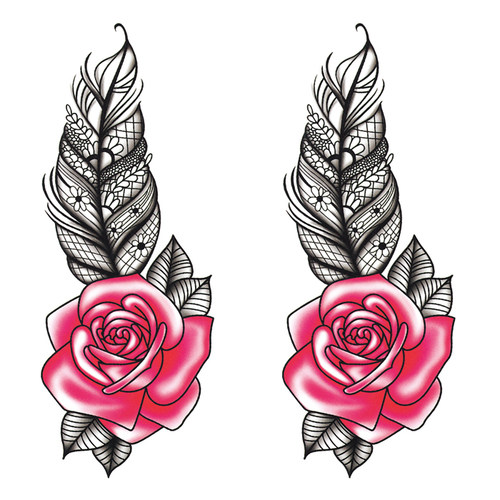 喵小姐羽毛玫瑰花剖腹产疤痕纹身贴女竖横防水持久遮疤纹身贴纸