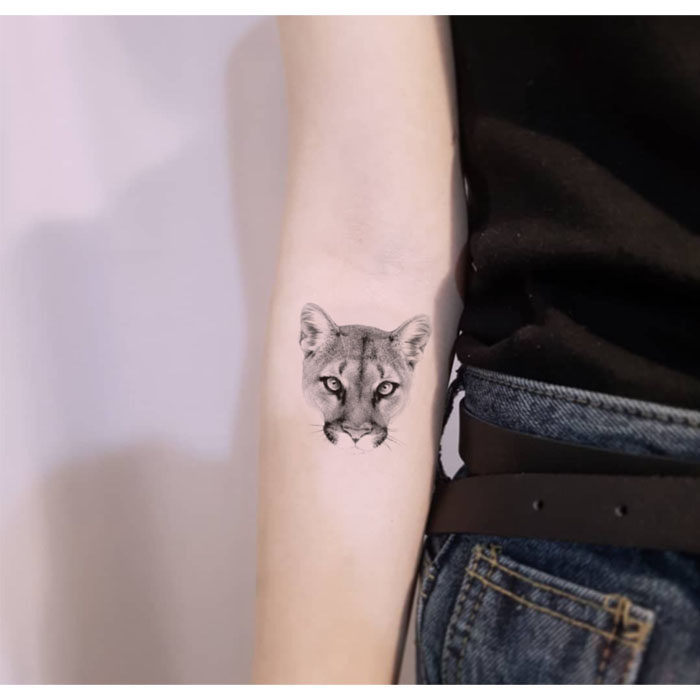 黑白豹头纹身贴 防水男女持久 创意狮子素描小图动物欧美贴纸