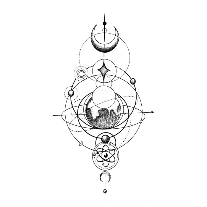 喵小姐纹身贴 几何星球点刺纹身贴防水持久黑白简约线条刺青贴纸