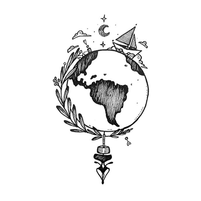 喵小姐原创-地球小船月亮星星纹身贴防水黑白持久男女款可爱贴纸