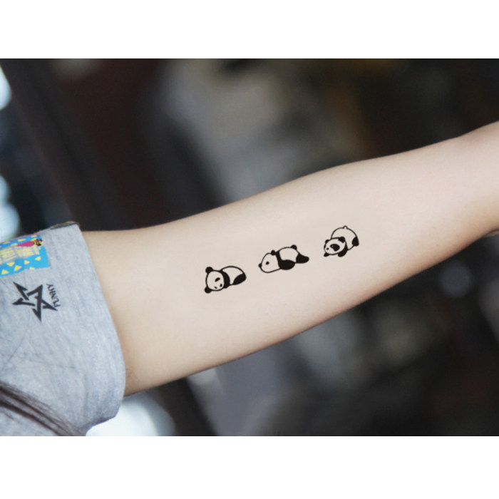 喵小姐纹身贴-创意熊猫黑白纹身贴 防水女持久萌系可爱韩国纹身贴