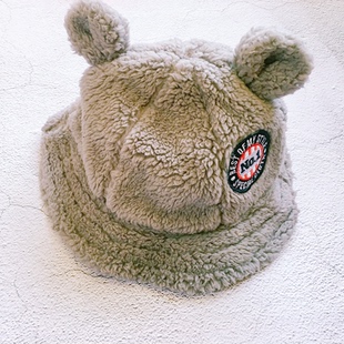 秋冬男女宝宝小孩儿童毛绒绒暖和珊瑚绒小熊耳朵盆帽百搭保暖帽子