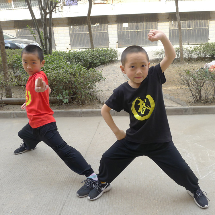 儿童男武术t恤套装武术衣练功服表演服女纯棉圆领短袖上衣特价清