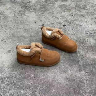 品牌撤柜冬季加绒勃肯鞋女保暖毛毛棉鞋魔术贴软底防滑一脚蹬棉鞋